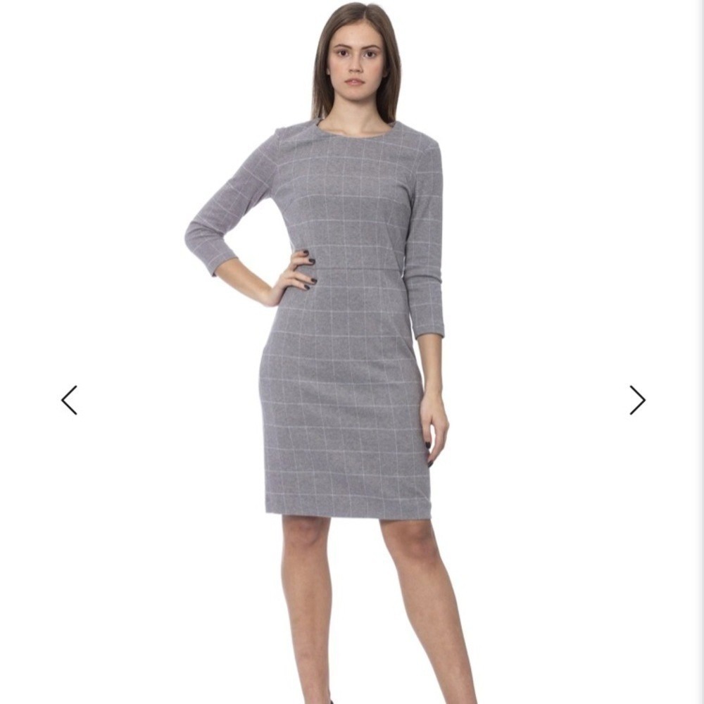 Peserico Grigio Stretch Cotton Dress peserico plaid dress gray career casual 8‎